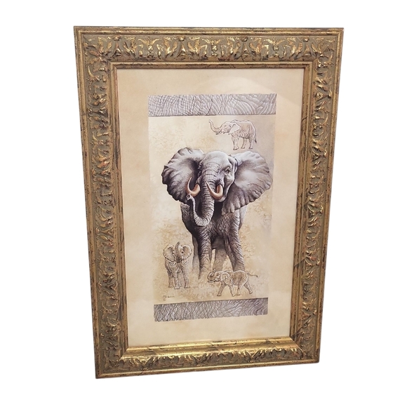 Vintage J. Gibson Safari Africa Print Elephant Framed - Picture 1 of 3